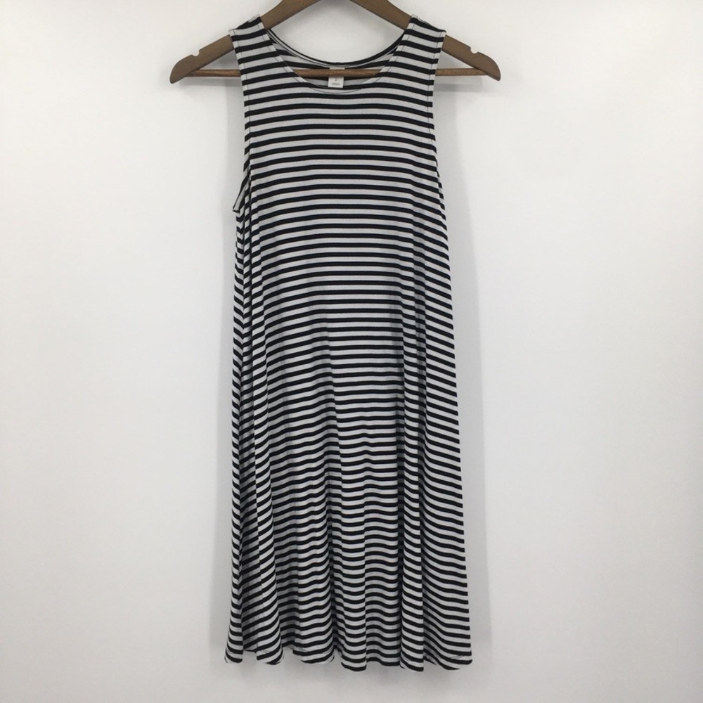 Old Navy Sleeveless Knit Swing Dress Womens S Black White Stripe Nautical Preppy